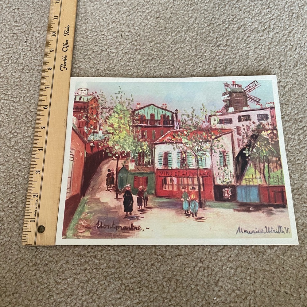 Maurice Utrillo Montmartre vintage cir 1950s watercolor print windmill 7.5 x 9.5 - Picture 7 of 8
